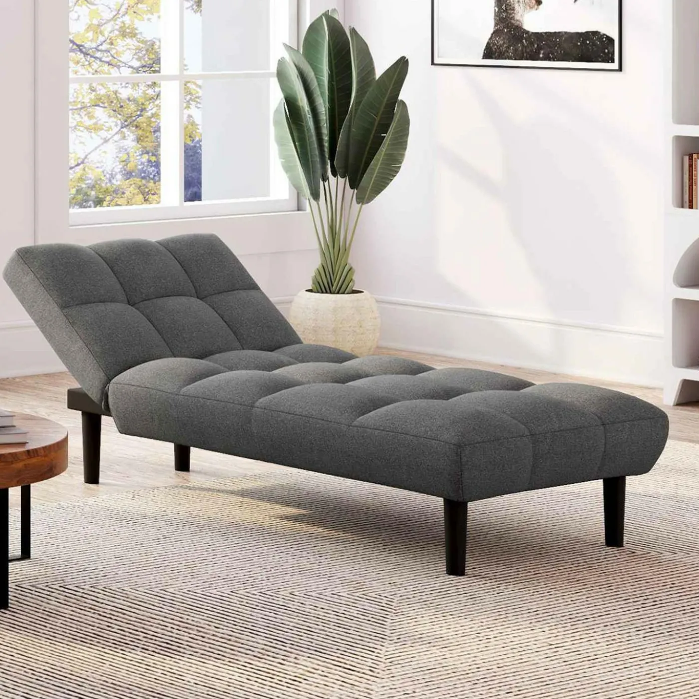 Méridienne clic clac tissu gris anthracite capitonnée 80 x 180 cm