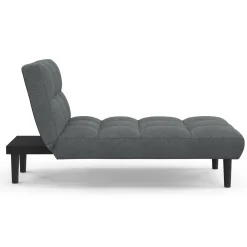 Méridienne clic clac tissu gris anthracite capitonnée 80 x 180 cm