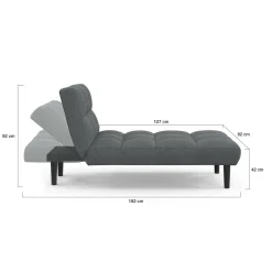 Méridienne clic clac tissu gris anthracite capitonnée 80 x 180 cm