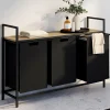 Panier à linge 3 bacs DETROIT tissu noir design industriel