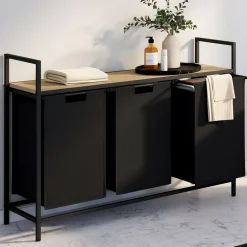 Panier à linge 3 bacs DETROIT tissu noir design industriel