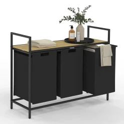 Panier à linge 3 bacs DETROIT tissu noir design industriel