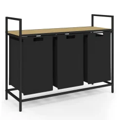 Panier à linge 3 bacs DETROIT tissu noir design industriel