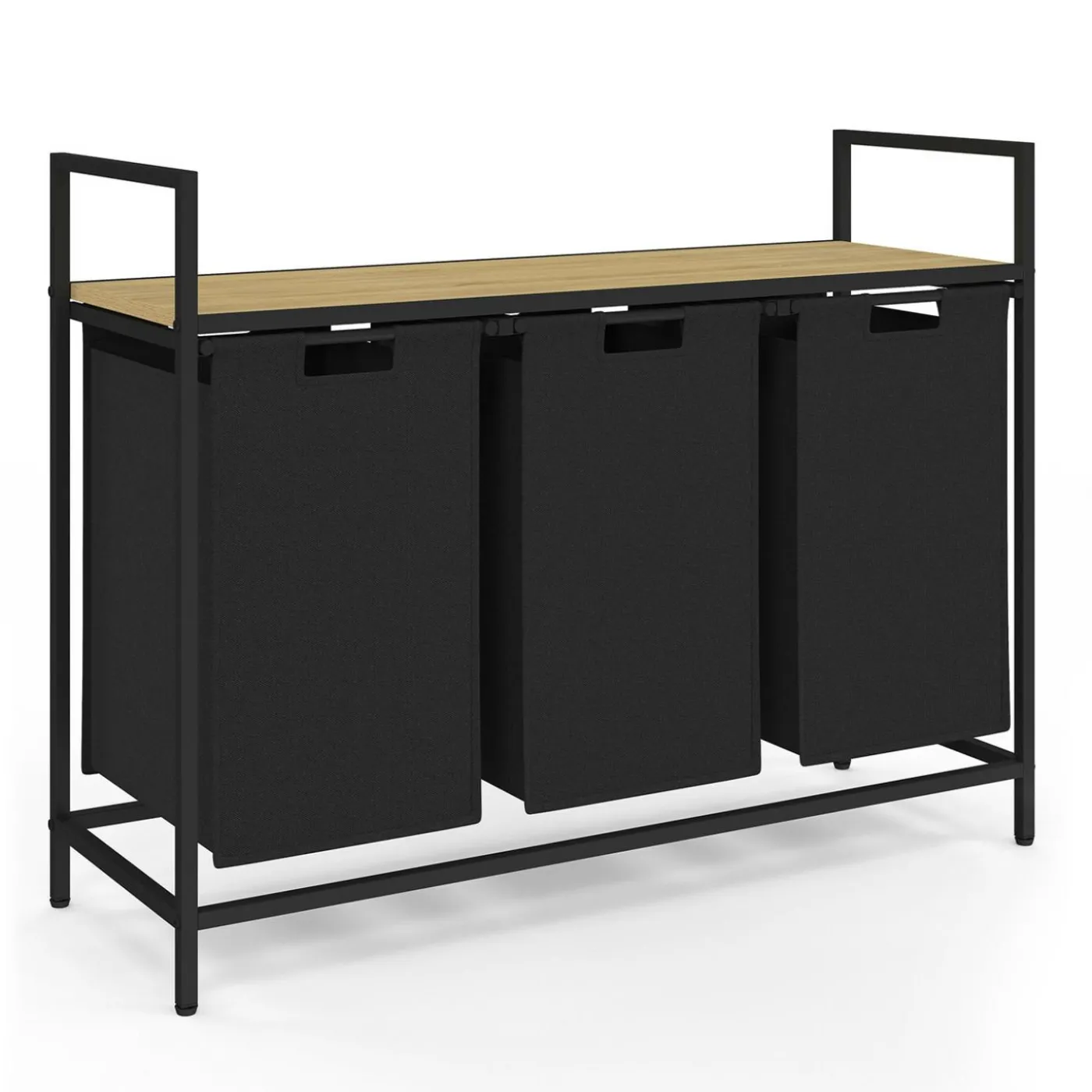 Panier à linge 3 bacs DETROIT tissu noir design industriel