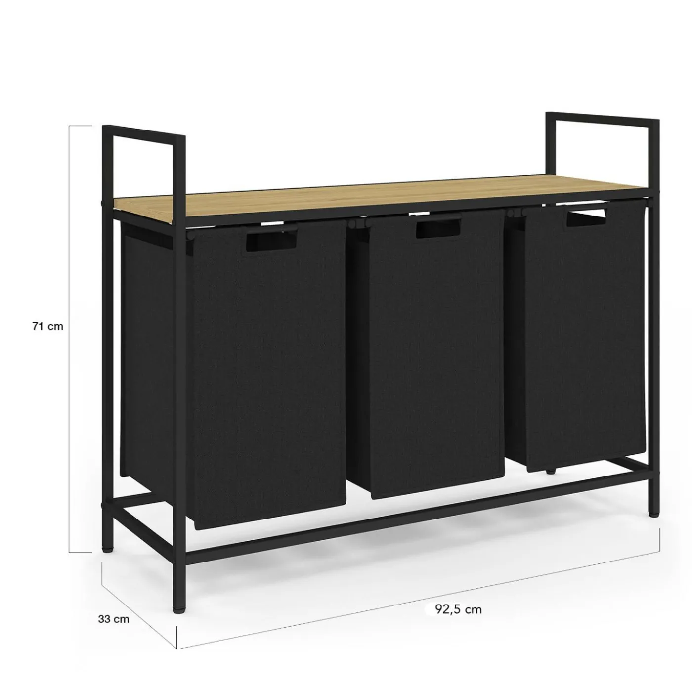 Panier à linge 3 bacs DETROIT tissu noir design industriel