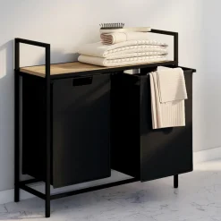 Panier à linge en tissu noir avec 2 bacs