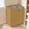 Panier à linge 140L 2 bacs amovibles effet rotin et tissu