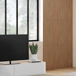 Panneaux acoustiques en tasseaux de bois chêne clair et noir de 250 x 60 CM
