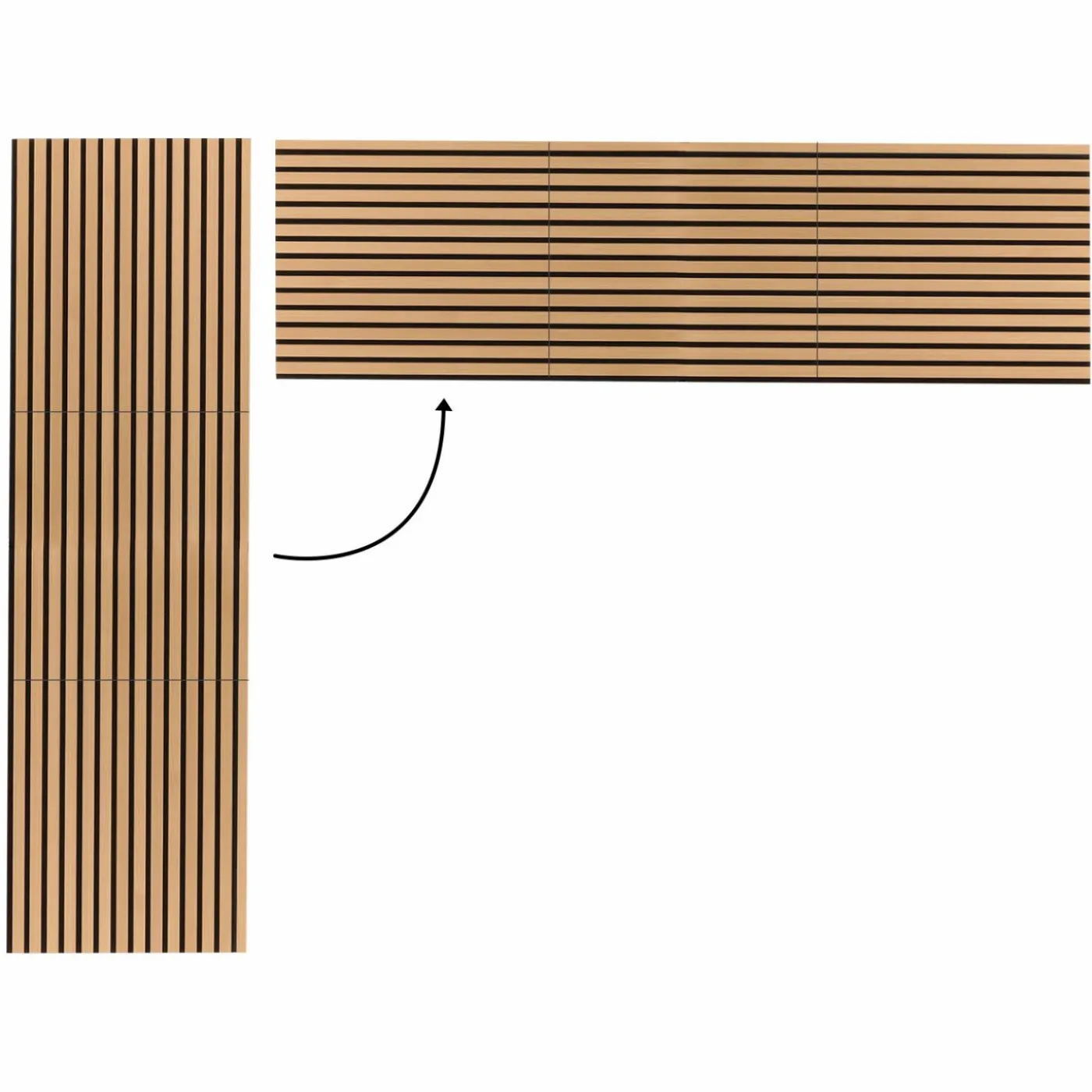 Panneaux acoustiques en tasseaux de bois chêne clair et noir de 250 x 60 CM