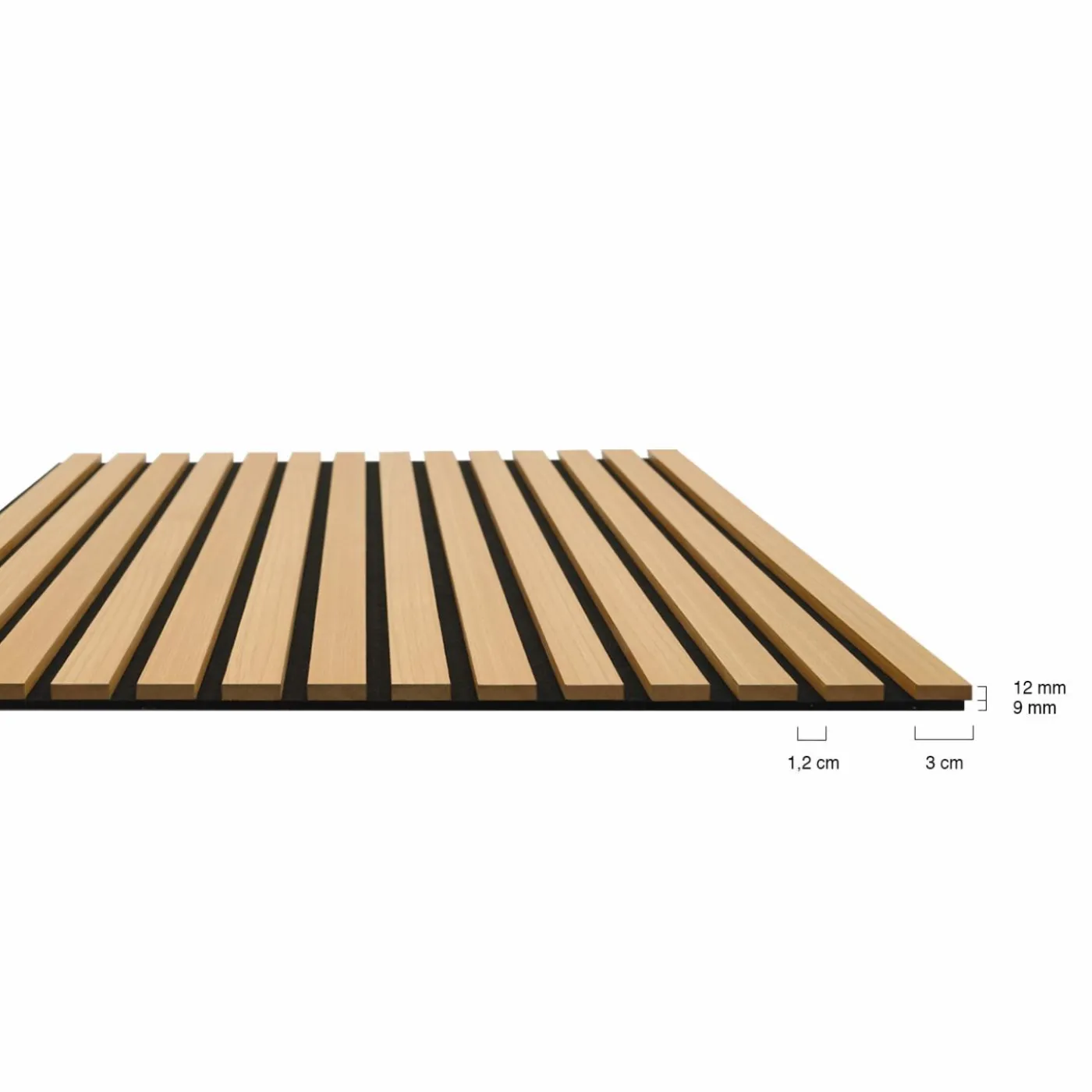 Panneaux acoustiques en tasseaux de bois chêne clair et noir de 250 x 60 CM