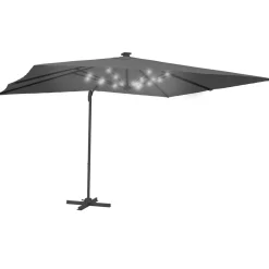 Parasol déporté inclinable 3x4 m rotatif 360 gris avec LED