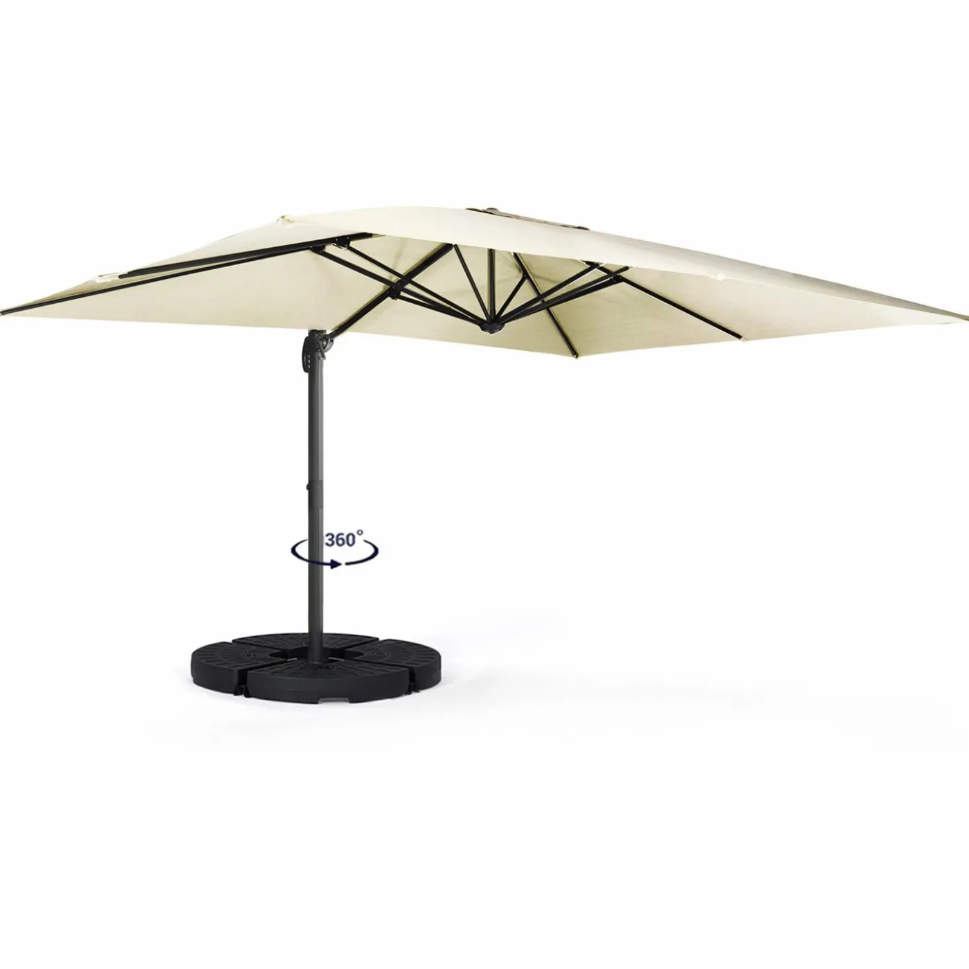 Parasol déporté inclinable 3x4 m rotatif 360 blanc écru