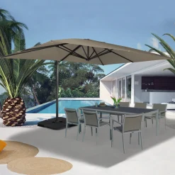 Parasol déporté rotatif 3x4 m taupe "60° avec 4 dalles et housse
