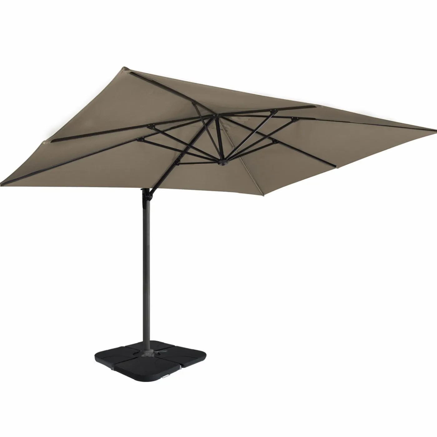 Parasol déporté rotatif 3x4 m taupe "60° avec 4 dalles et housse