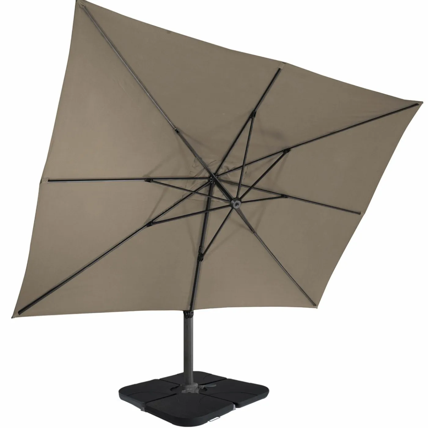 Parasol déporté rotatif 3x4 m taupe "60° avec 4 dalles et housse