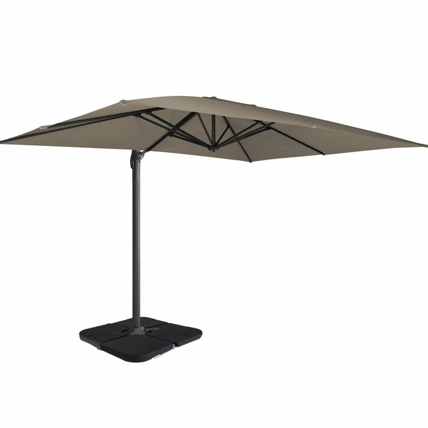 Parasol déporté rotatif 3x4 m taupe "60° avec 4 dalles et housse
