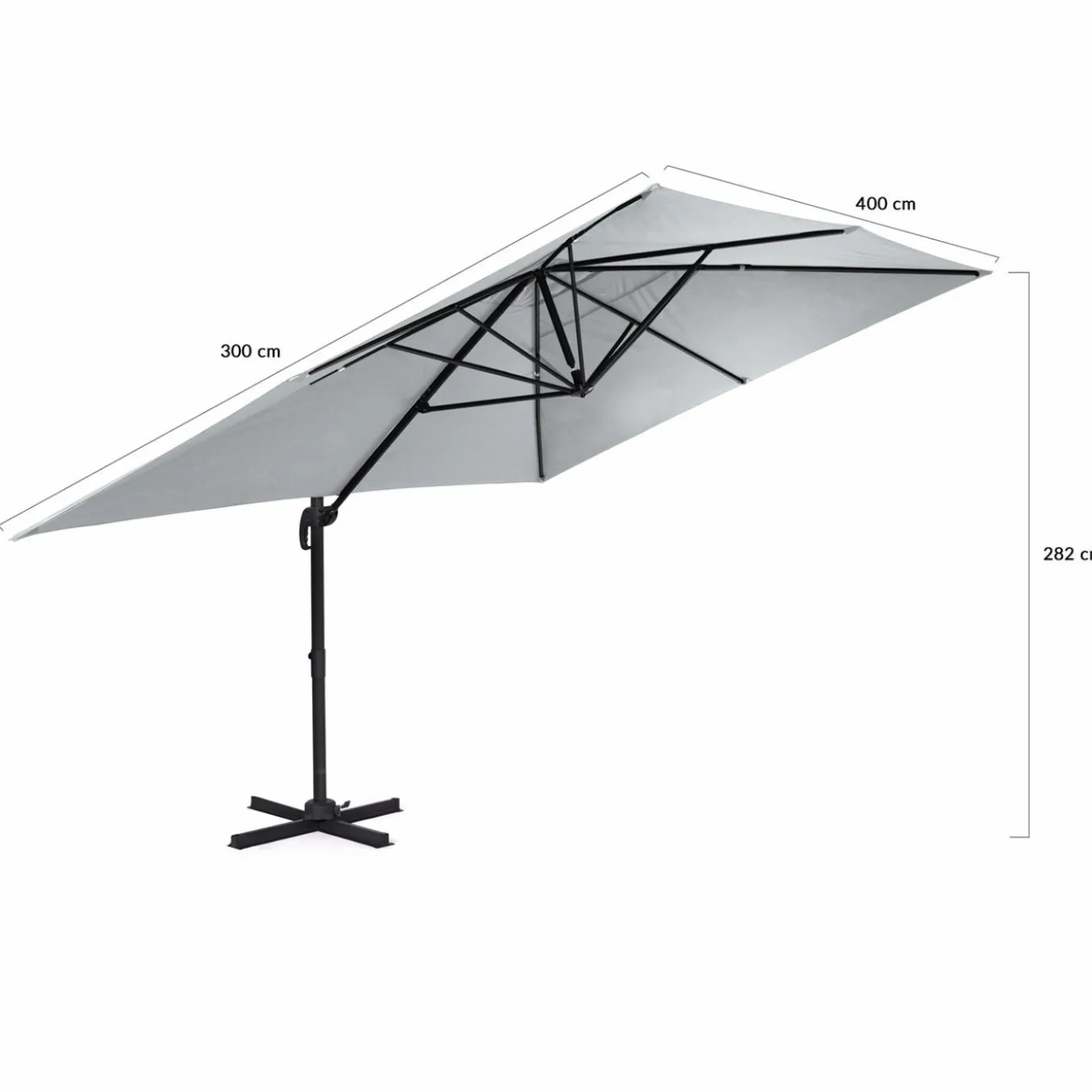 Parasol déporté 3x4 m rotatif 360 coloris gris clair