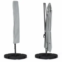 Parasol déporté 3x4 m rotatif 360 gris clair avec 4 dalles