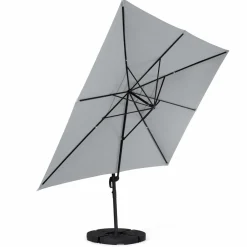 Parasol déporté 3x4 m rotatif 360 gris clair avec 4 dalles