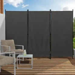 Paravent extérieur / intérieur sur pieds 3 panneaux gris anthracite