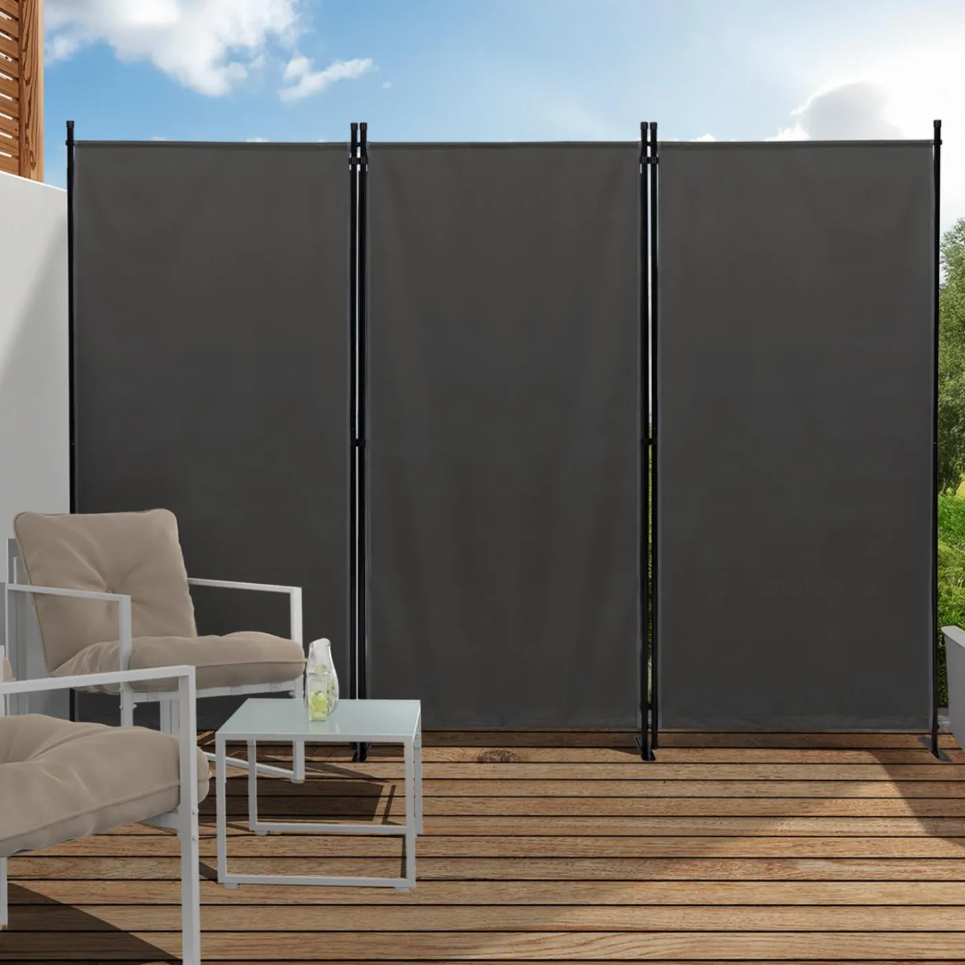 Paravent extérieur / intérieur sur pieds 3 panneaux gris anthracite