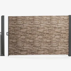 Paravent extérieur rétractable 400x180 cm store latéral motif pierre