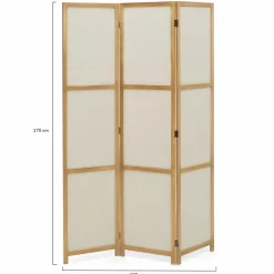 Paravent rétractable intérieur décoratif en bois et tissu beige