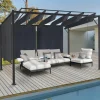 Pergola acier lames orientables avec 4 stores gris 3x3 m