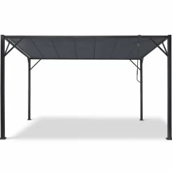 Pergola acier lames orientables avec 4 stores gris 3x3 m