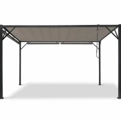 Pergola acier lames orientables 3x4m avec 4 stores taupe
