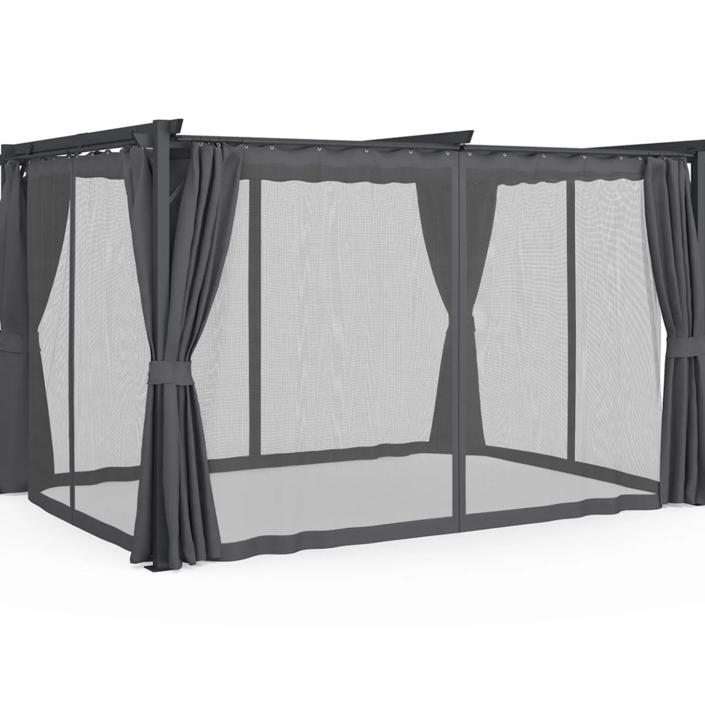 Pergola avec moustiquaire intégrée, toit rétractable et 4 rideaux gris 3x4 m