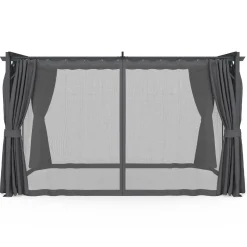 Pergola avec moustiquaire intégrée, toit rétractable et 4 rideaux gris 3x4 m