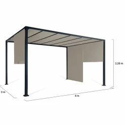 Pergola avec rideaux coulissants taupe 3x4m