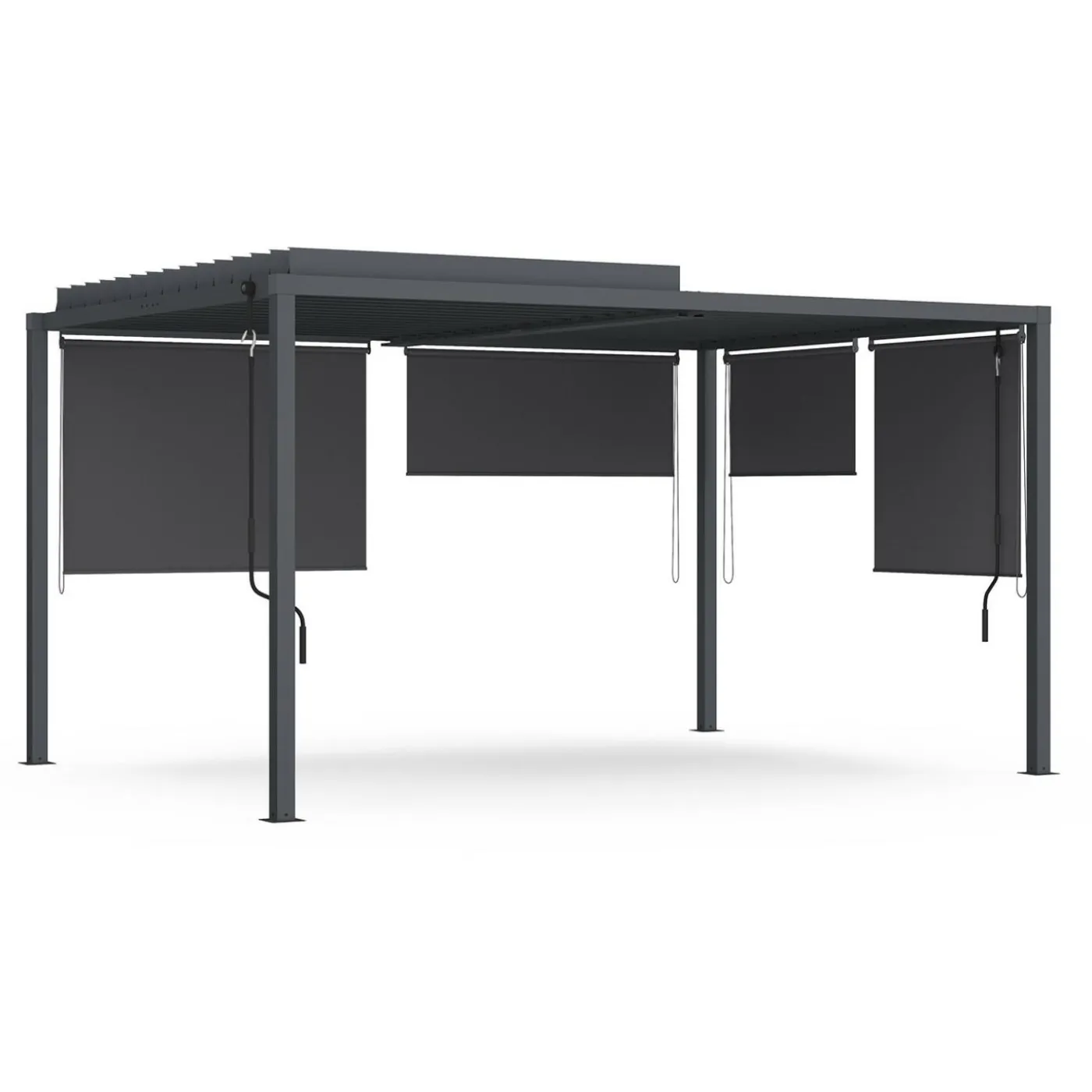 Pergola bioclimatique 3x4M lames orientables et stores gris anthracite