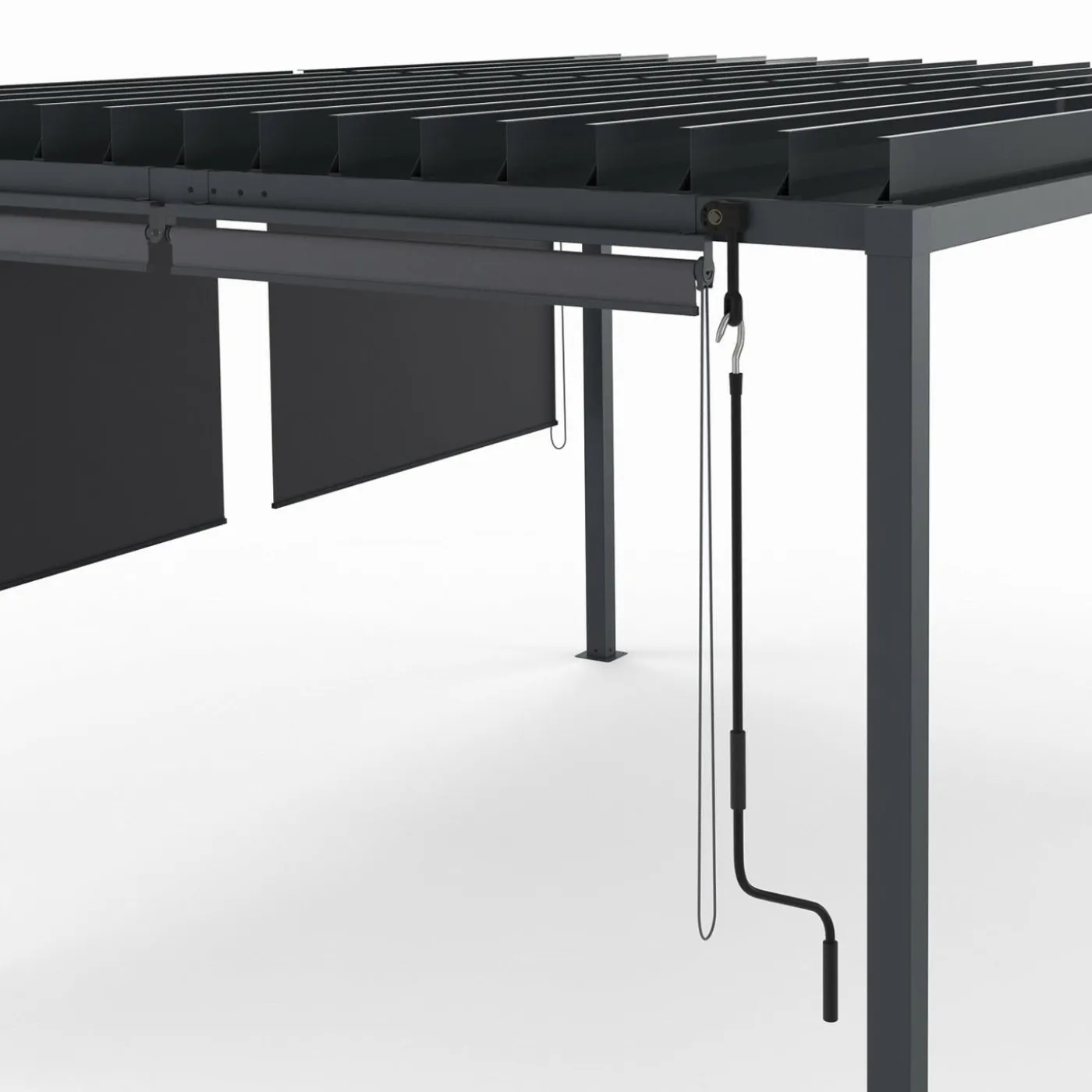 Pergola bioclimatique 3x4M lames orientables et stores gris anthracite