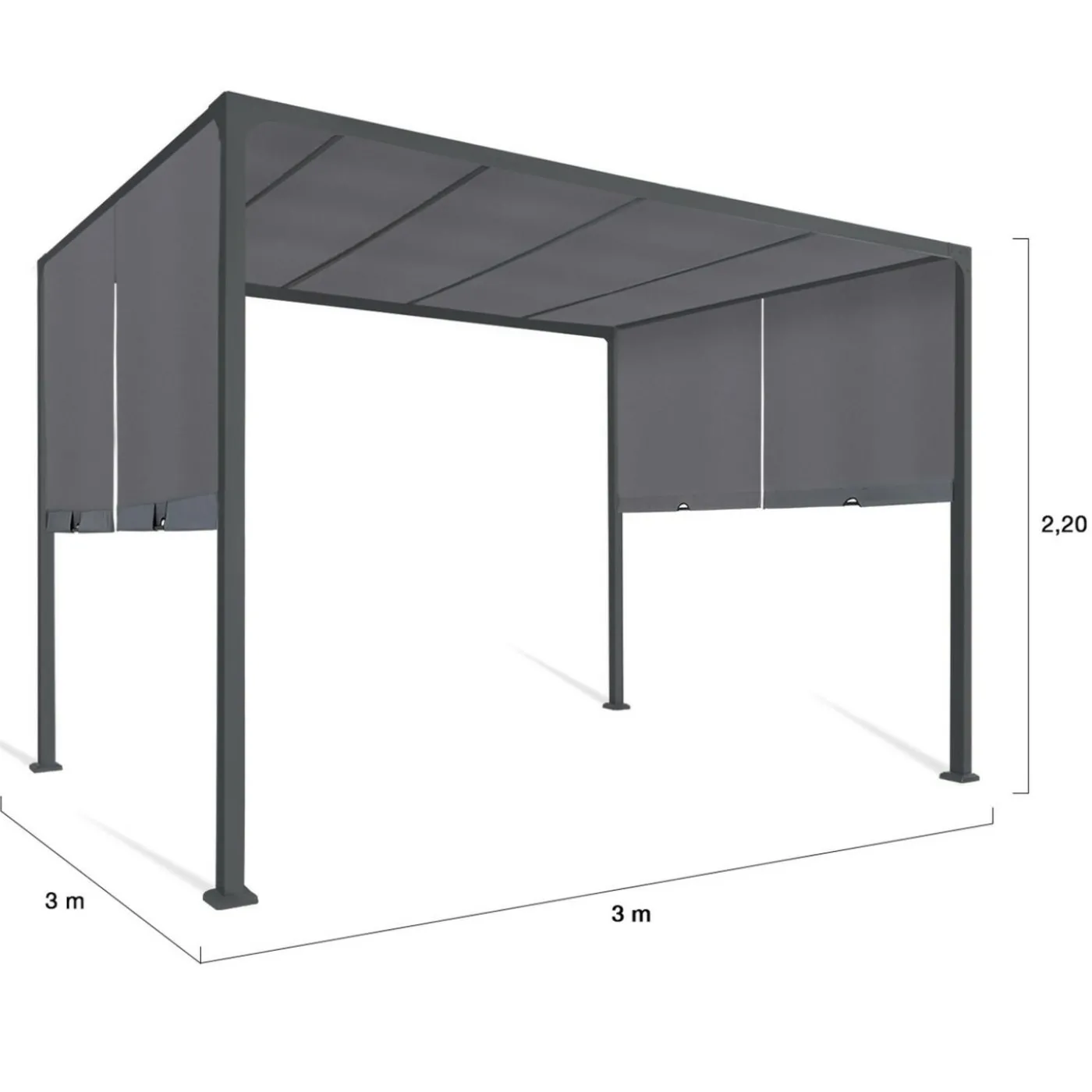 Pergola coulissante gris anthracite 2 pans 3x3 M