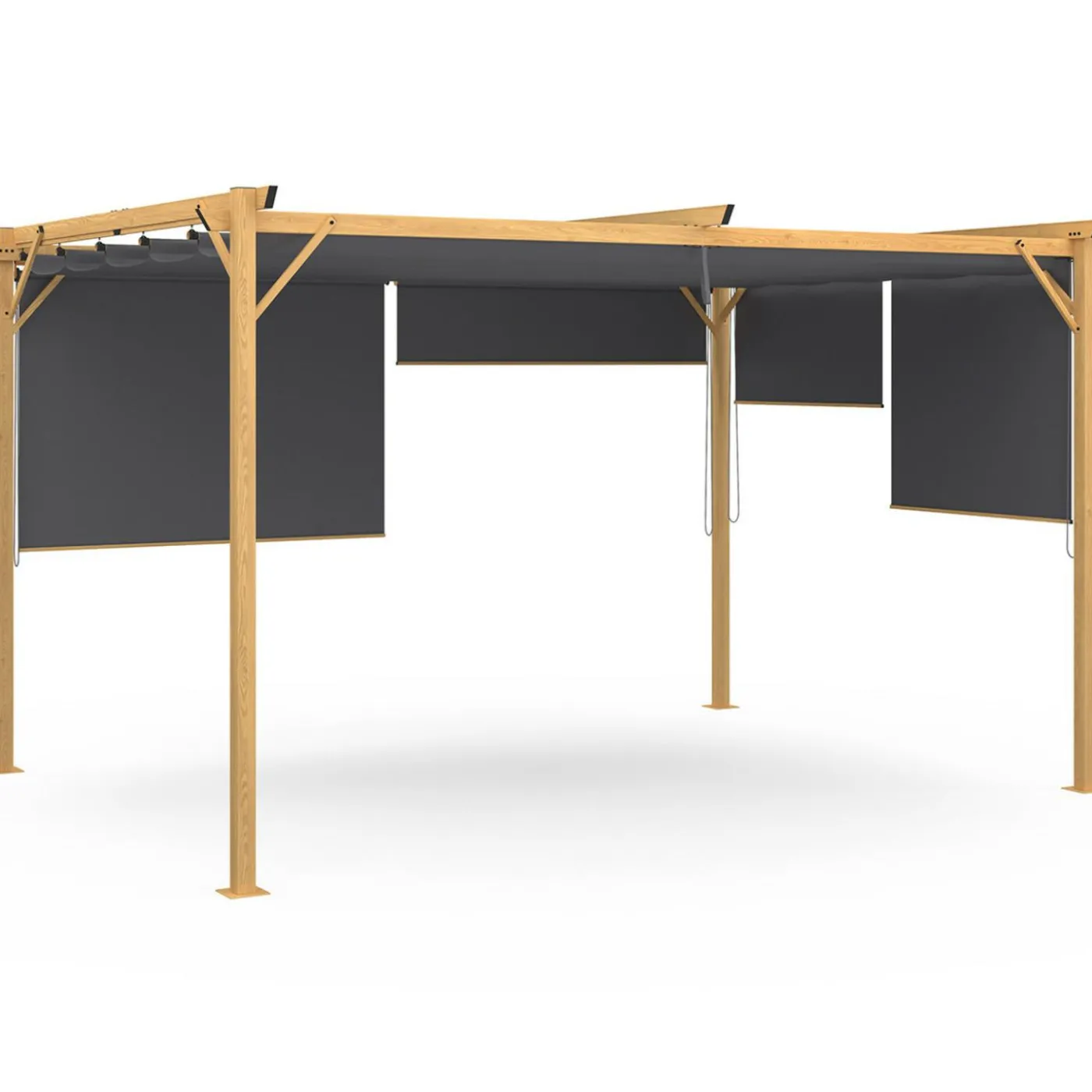 Pergola effet bois 3x4 M toit rétractable et 4 stores gris anthracite