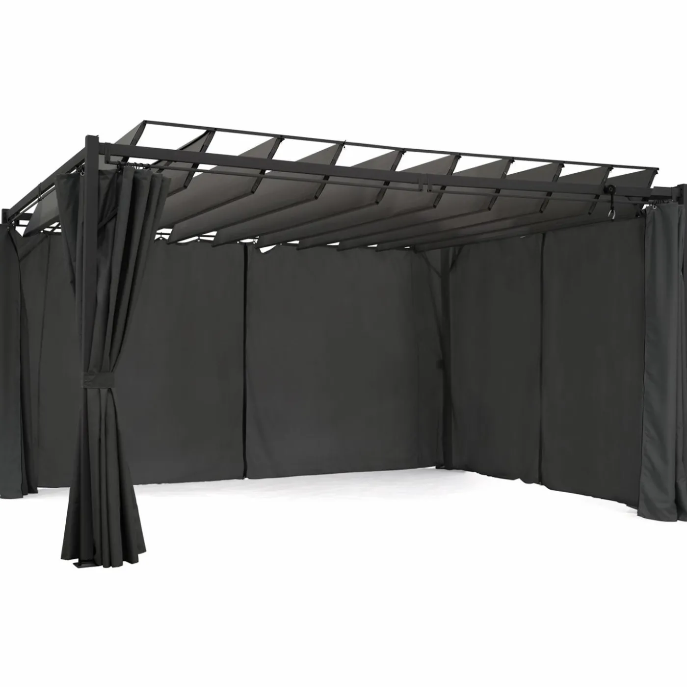 Pergola lames orientables avec 4 rideaux gris 3x4 M