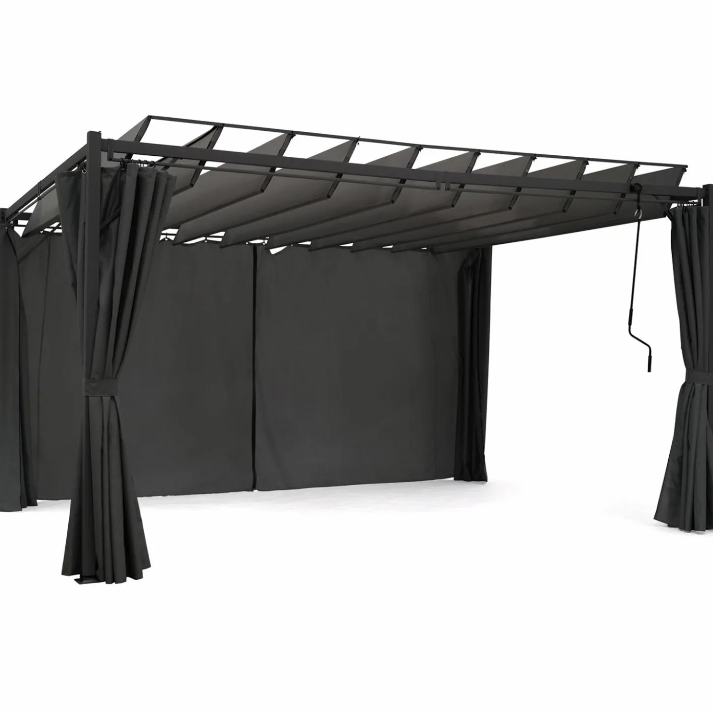 Pergola lames orientables avec 4 rideaux gris 3x4 M