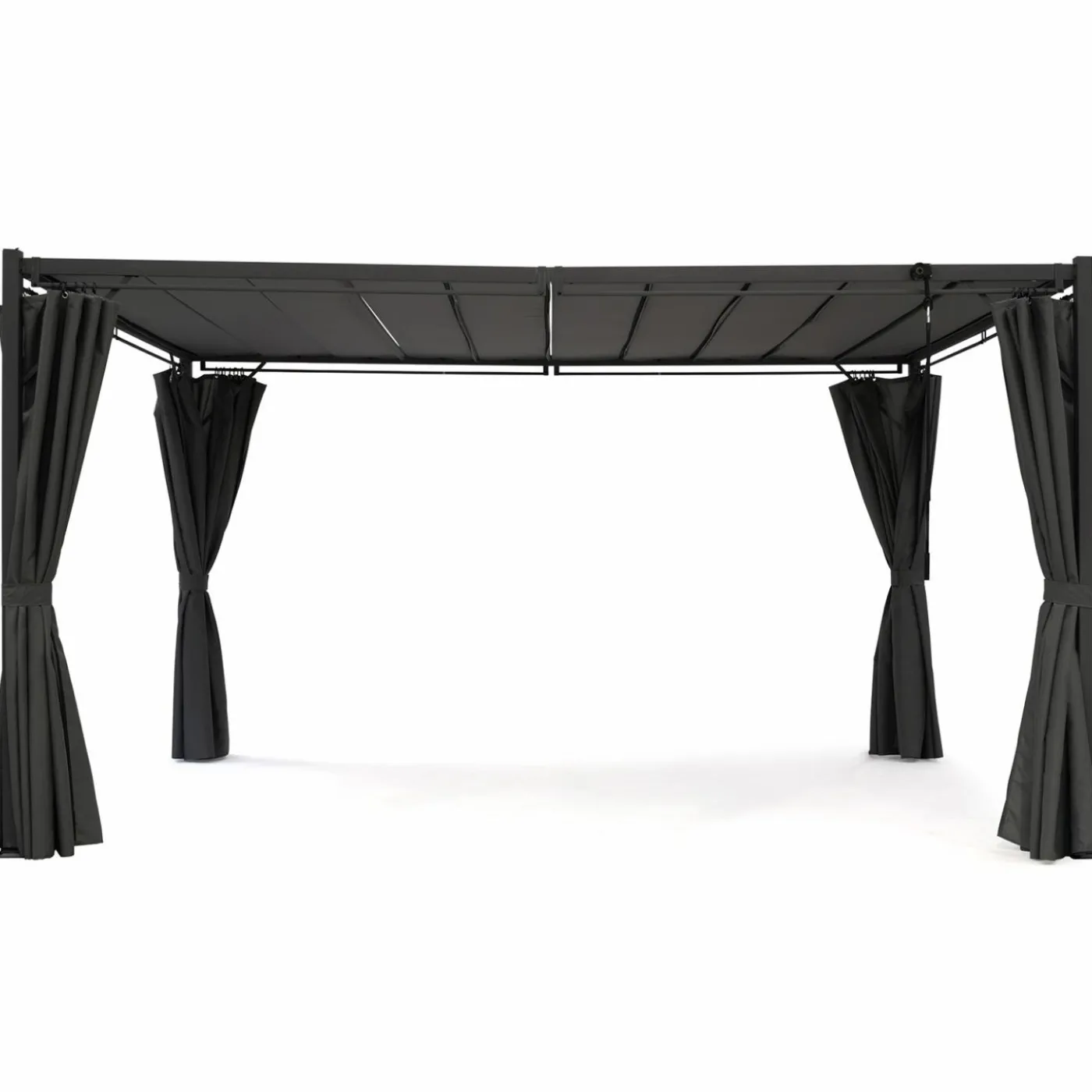 Pergola lames orientables avec 4 rideaux gris 3x4 M