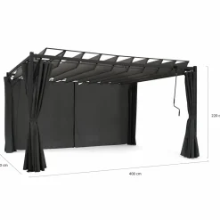 Pergola lames orientables avec 4 rideaux gris 3x4 M