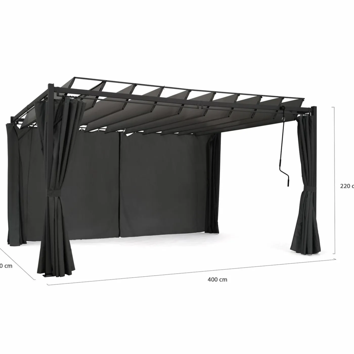 Pergola lames orientables avec 4 rideaux gris 3x4 M