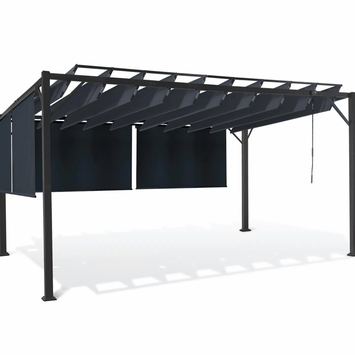 Pergola lames orientables et stores gris anthracite
