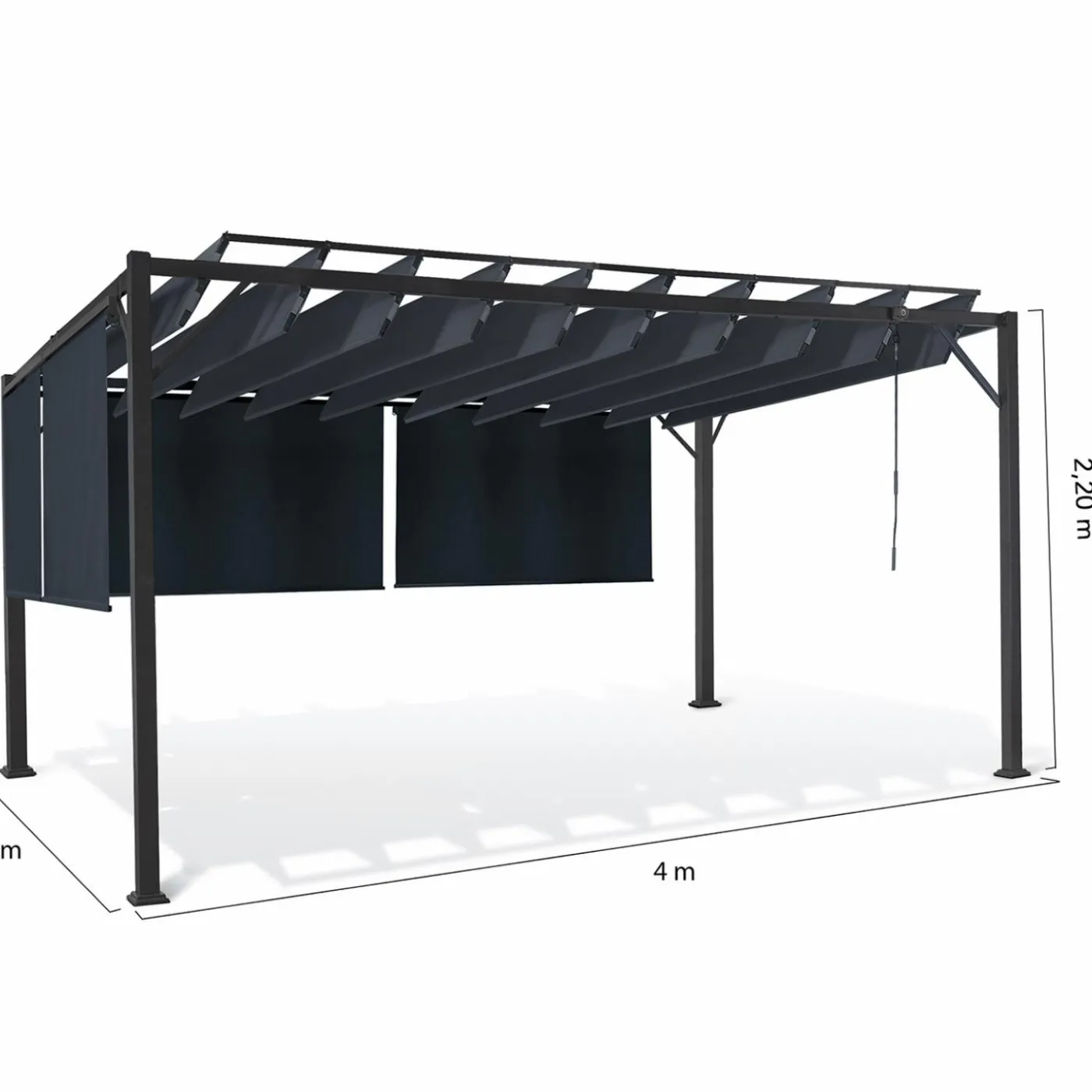 Pergola lames orientables et stores gris anthracite