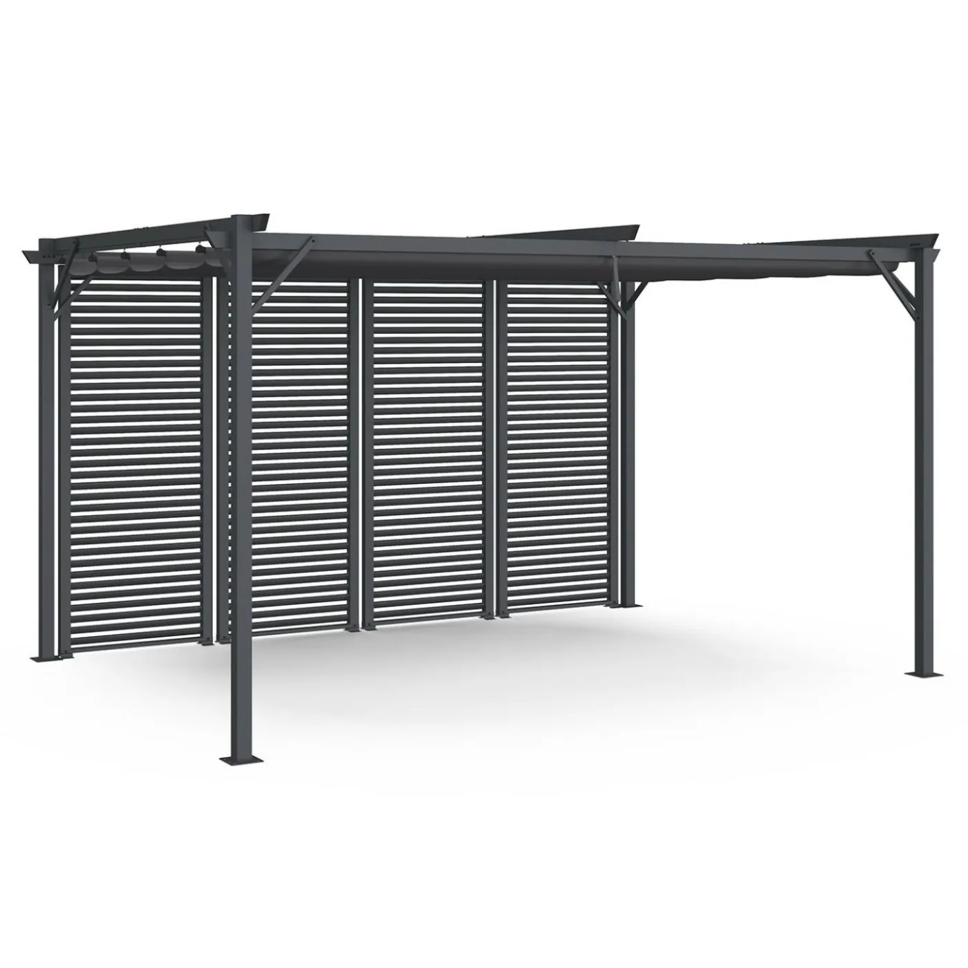 Pergola persienne 3x4M gris anthracite avec toit rétractable et 4 pans modulables