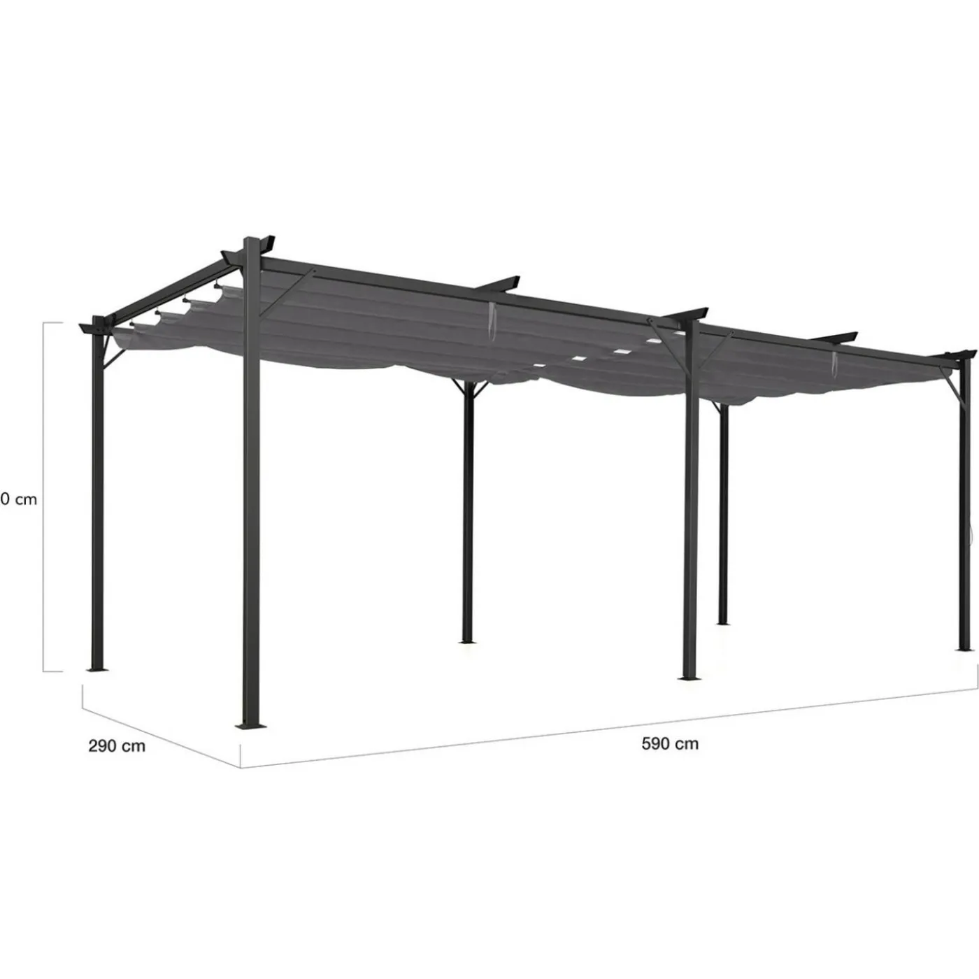 Pergola rétractable gris 6 pieds en acier 3x6 m et toile polyester