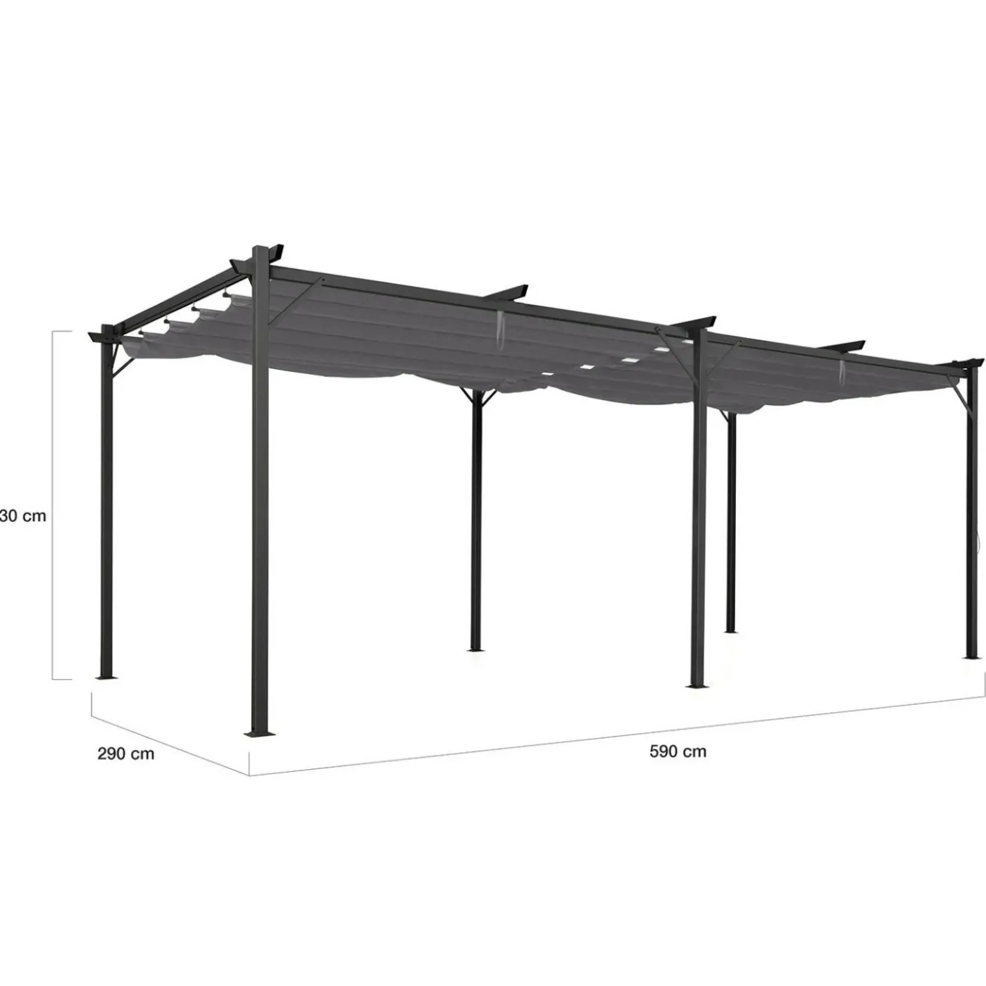 Pergola rétractable gris 6 pieds en acier 3x6 m et toile polyester
