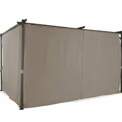 Pergola toit rétractable avec rideaux coloris taupe