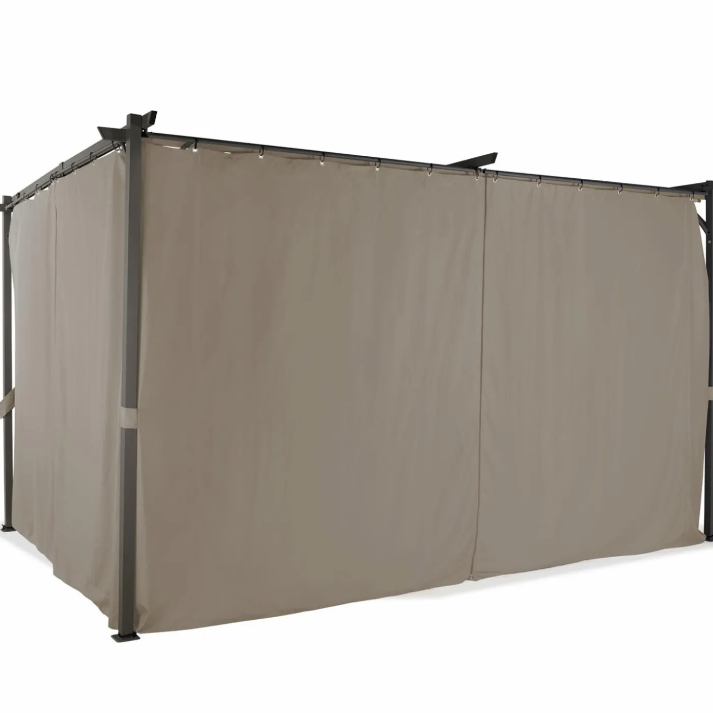 Pergola toit rétractable avec rideaux coloris taupe