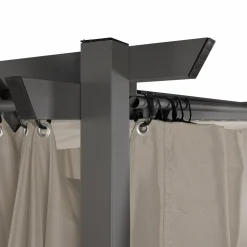 Pergola toit rétractable avec rideaux coloris taupe